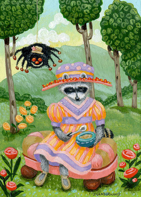 Raccoon Poster featuring the painting Little Miss Raccoon Muffett by Jacquelin L Westerman