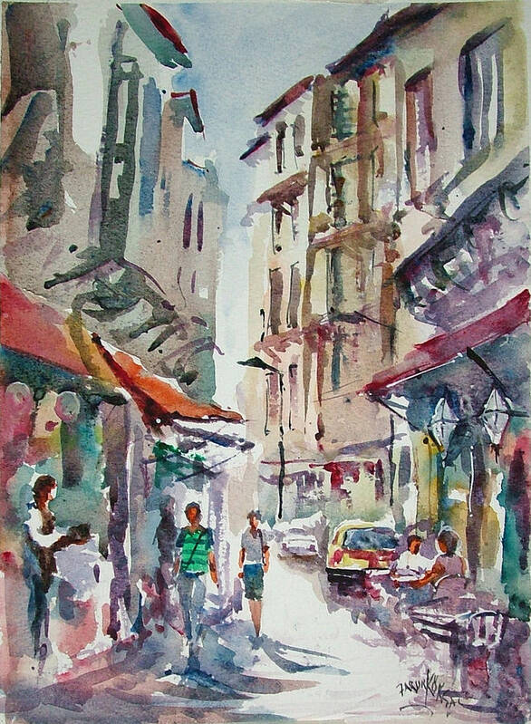Turkey Poster featuring the painting Little trip at exotic streets in Istanbul by Faruk Koksal