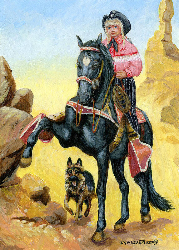 Cowgirl Poster featuring the painting Lookin' for Strays by Jacquelin L Westerman