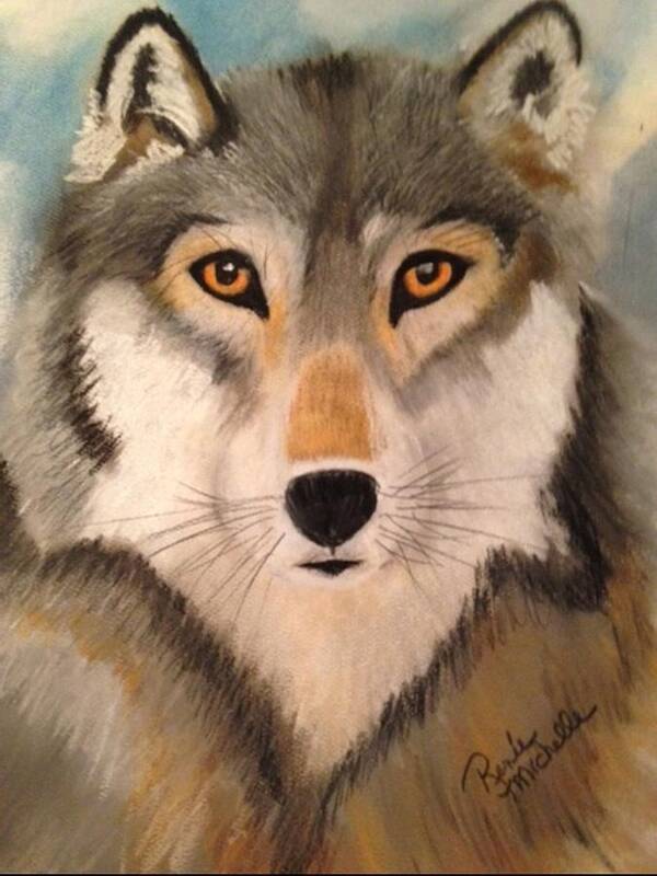 Wolf Poster featuring the pastel Looking at a Timber Wolf by Renee Michelle Wenker