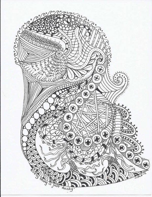 Zentangles Poster featuring the mixed media Lucky Ducky by Ruth Dailey