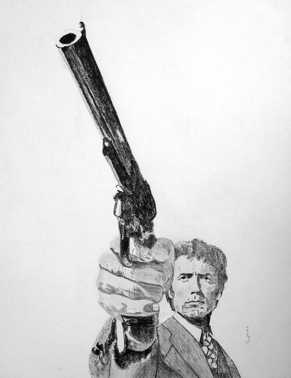Clint Eastwood Magnum Force Drawing That Was Hand Colored In Acrylic. Poster featuring the drawing Clint Eastwood Dirty Harry Magnum Force by Dan Twyman