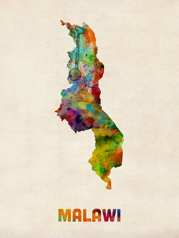 Map Art Poster featuring the digital art Malawi Watercolor Map by Michael Tompsett