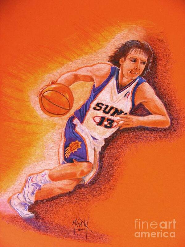 Steve Nash Poster featuring the drawing Man On Fire by Marilyn Smith