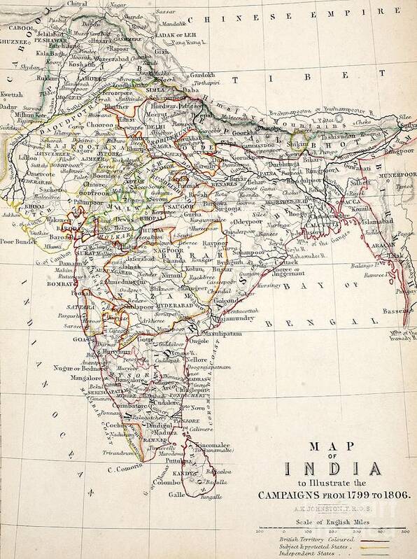 Map Poster featuring the drawing Map of India by Alexander Keith Johnson