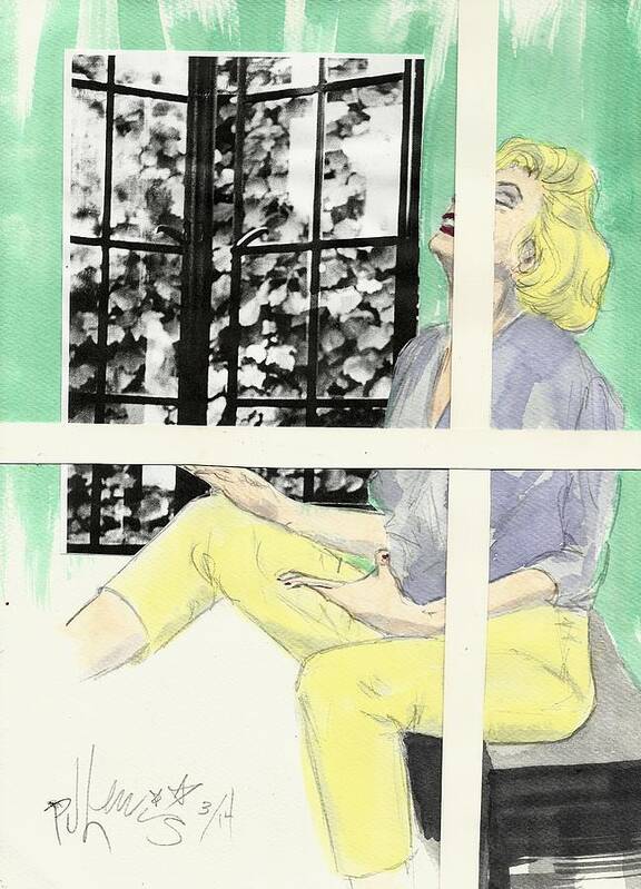 Marilyn Monroe Poster featuring the mixed media Marilyn's two windows by PJ Lewis