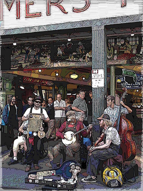 Market Poster featuring the digital art Market Buskers 3 by Tim Allen