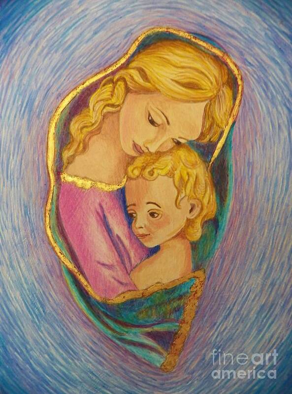 Catholic Poster featuring the painting Mary and the Infant Jesus by Judy Via-Wolff
