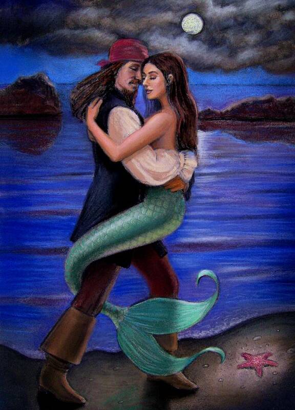 Mermaid Poster featuring the painting Mermaid and Pirate's Caribbean Love by Sue Halstenberg
