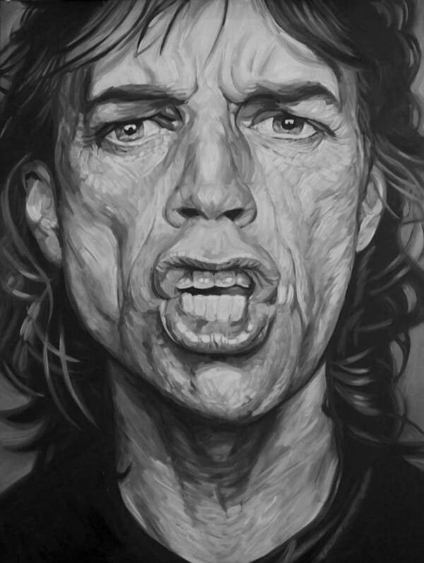 Mick Jagger Rolling Stones Keith Richards Rock Band Portrait Black And White Canvas Acrylic Poster featuring the drawing Mick Jagger by Steve Hunter