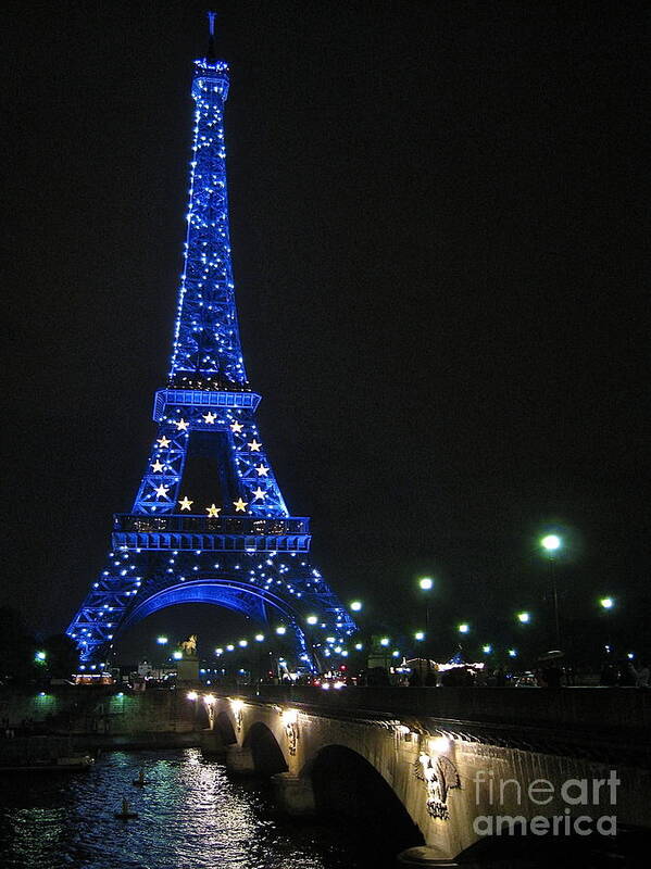 Paris France Eiffel Tower Poster featuring the photograph Midnight Blue by Suzanne Oesterling