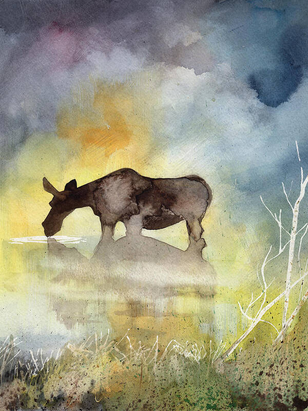 Moose Poster featuring the painting Misty Moose Minerva by Sean Parnell