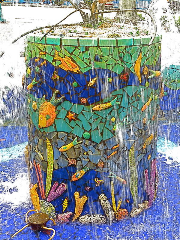 Mosaic Tiled Water Fountain with an Ocean Theme. Poster