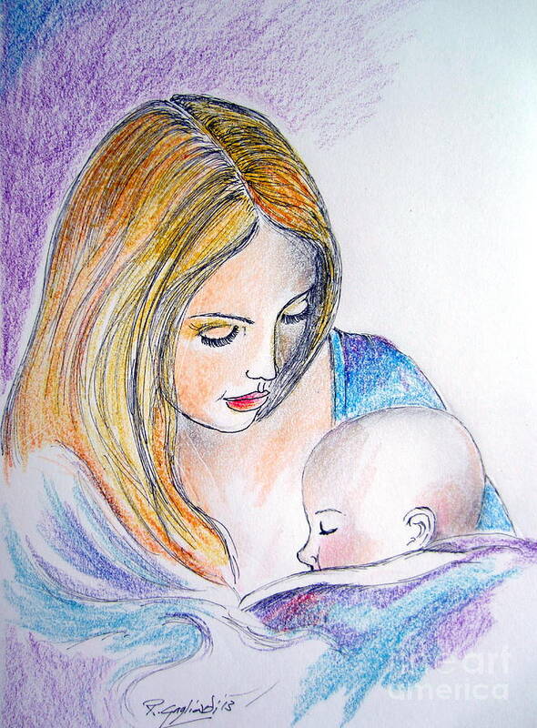 Mother And Child Poster featuring the painting Mother and child by Roberto Gagliardi