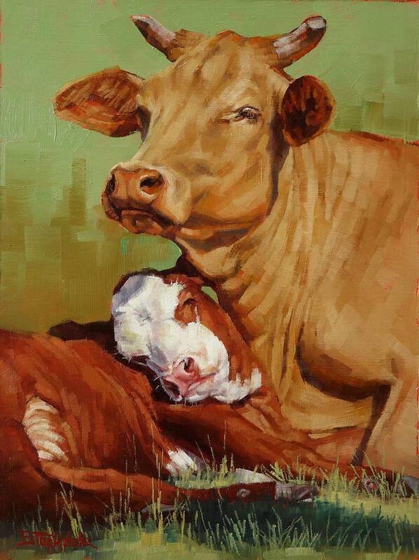 Cows Poster featuring the painting Motherly Love by Margaret Stockdale