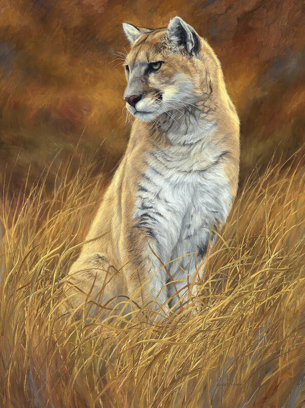 Puma Poster featuring the painting Mountain Lion by Lucie Bilodeau