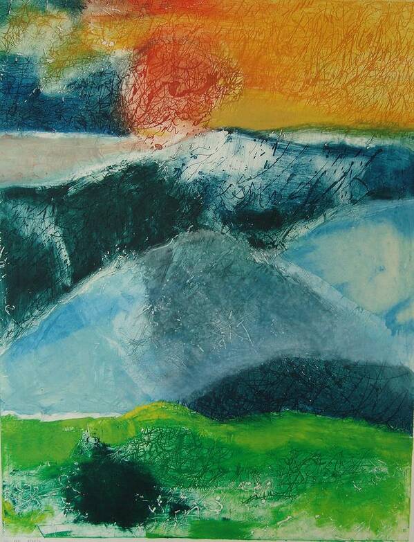 Monoprint Poster featuring the mixed media Mountains 1 by Karen Coggeshall