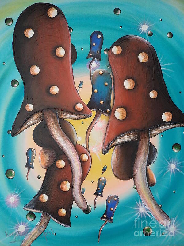 Mushrooms Poster featuring the painting Mushroom Migration by Krystyna Spink
