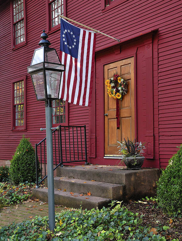 Americana Poster featuring the photograph New England Door and Betsy Ross Flag by Phil Cardamone