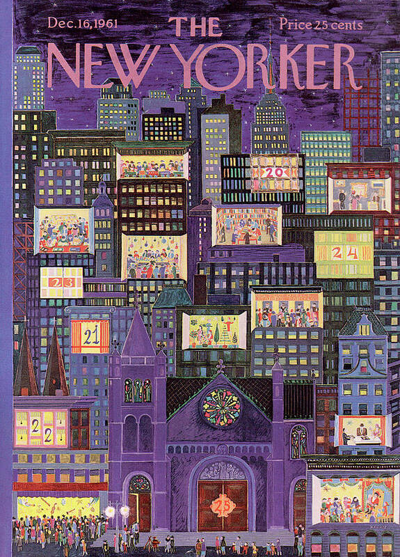 Christmas Poster featuring the painting New Yorker December 16th, 1961 by Ilonka Karasz