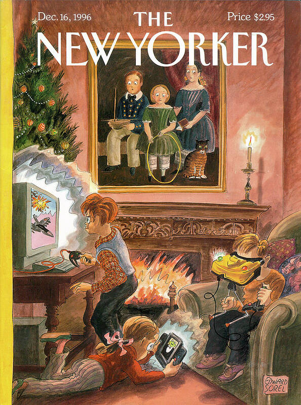 Christmas Past Poster featuring the painting New Yorker December 16th, 1996 by Edward Sorel