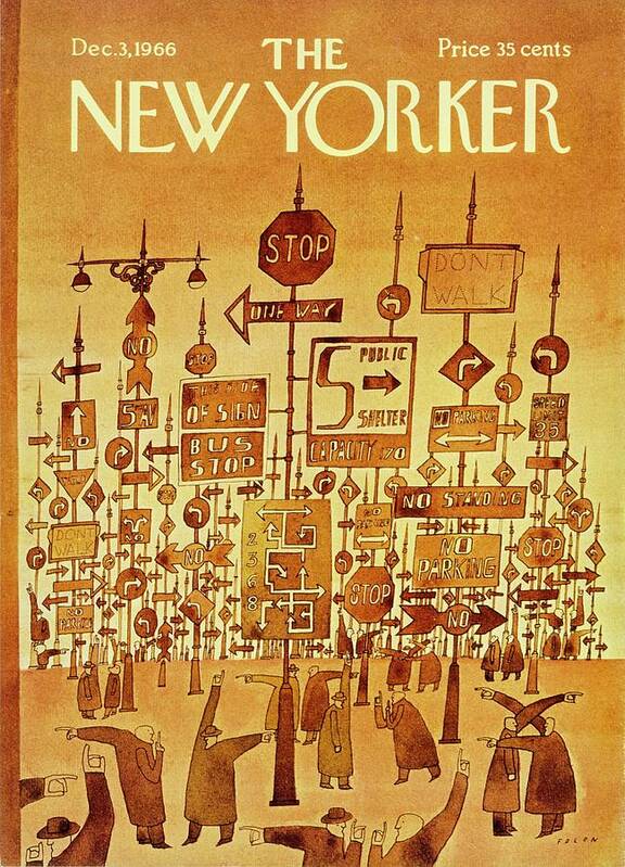 Illustration Poster featuring the painting New Yorker December 3rd 1966 by Jean-Michel Folon