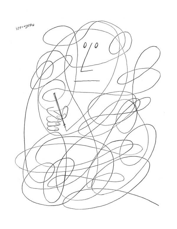 115365 Sst Saul Steinberg (man Is Composed From Squiggly Line Of His Own Design.) Art Artist Composed Design Doodle Doodling Draw Drawing Line Linear Lines Man Own Scribble Scribbling Squiggly Poster featuring the drawing New Yorker February 27th, 1954 by Saul Steinberg