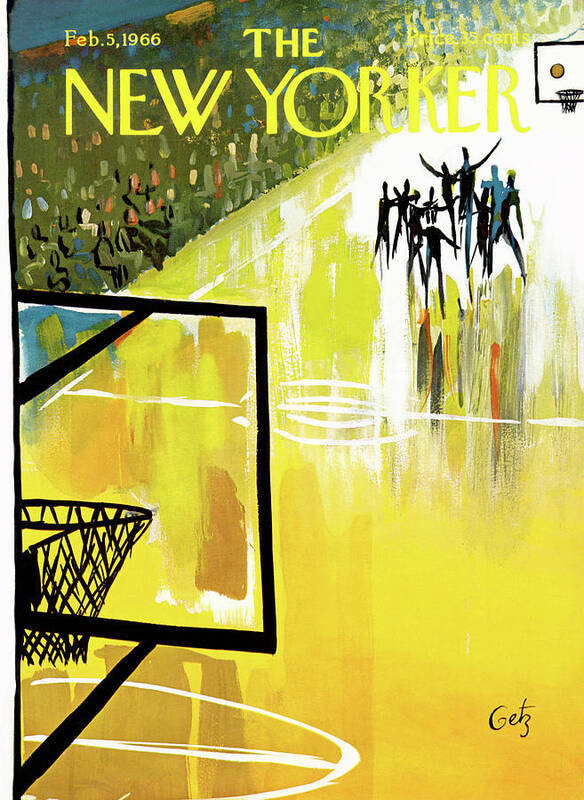 
Sports Sports Athlete Pro Athletics Game Player Players Team Fans Basketball Dribble Dunk Shoot Court Net Backboard Arthur Getz Agt Sumnerok Arthur Getz Agt Artkey 49885 Poster featuring the painting New Yorker February 5th, 1966 by Arthur Getz