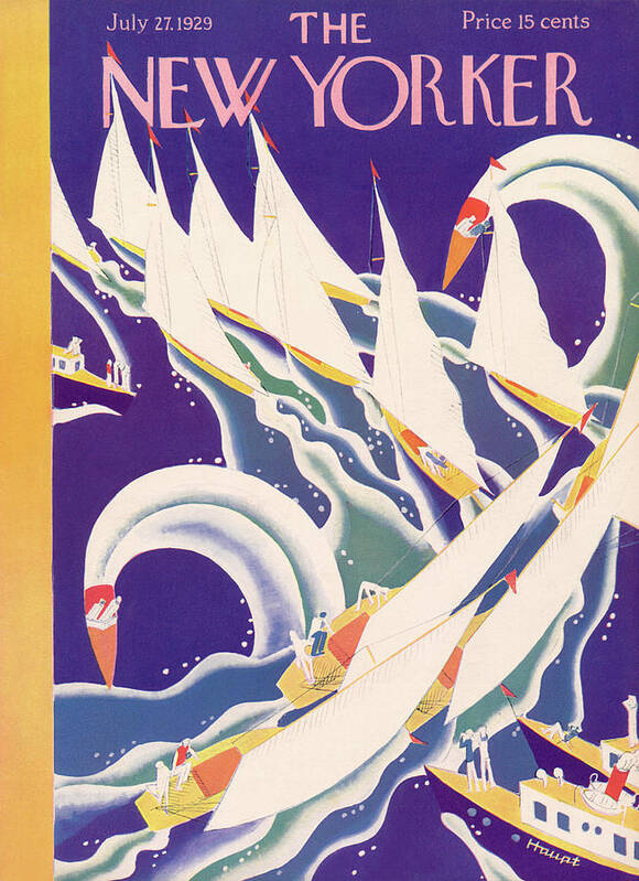 Boat Boats Ship Ships Water Ocean Sail Sailing Speedboats Waves Summer Theodore G. Haupt Thu Theodore G. Haupt Thu Artkey 48189 Poster featuring the painting New Yorker July 27th, 1929 by Theodore G Haupt