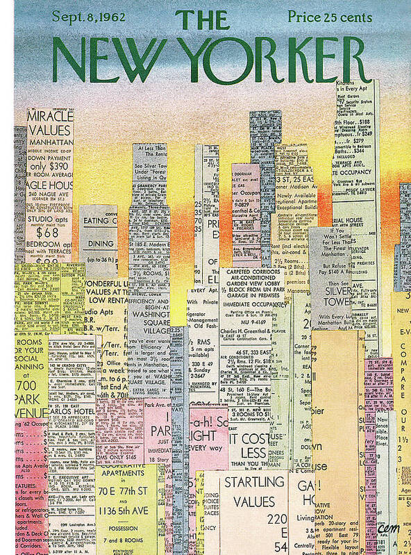 Real Estate Poster featuring the painting New Yorker September 8th, 1962 by Charles E Martin