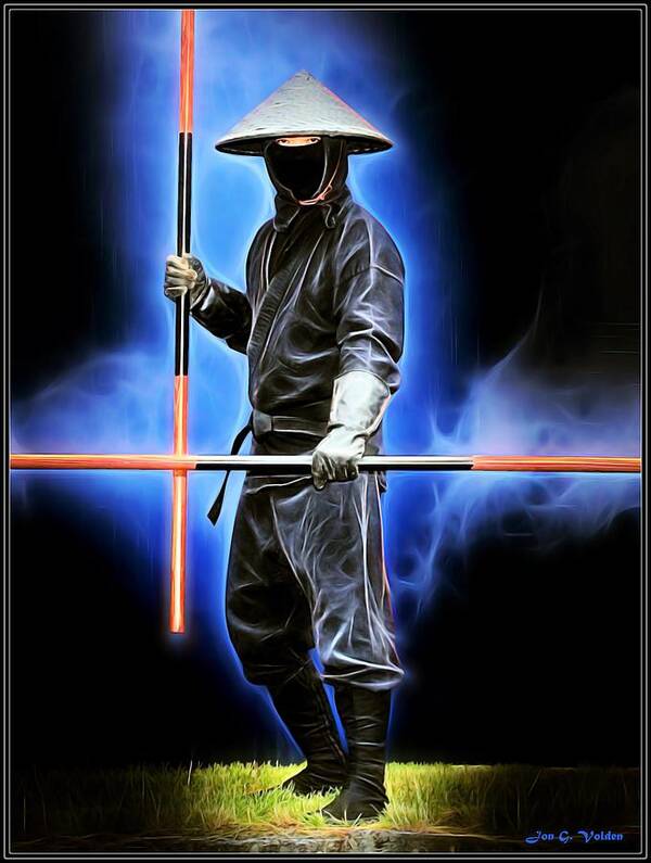 Fantasy Poster featuring the painting Ninja With Staves by Jon Volden