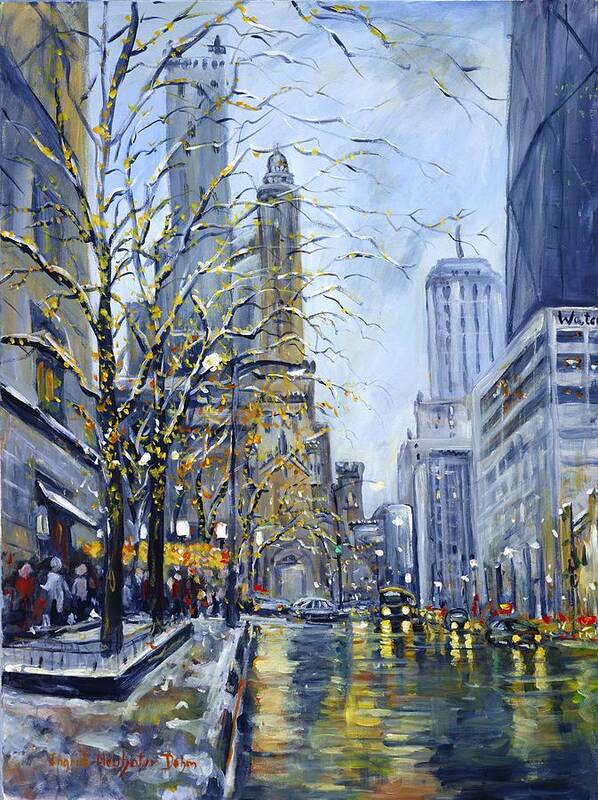 North Michigan Avenue Poster featuring the painting North Michigan Avenue by Ingrid Dohm