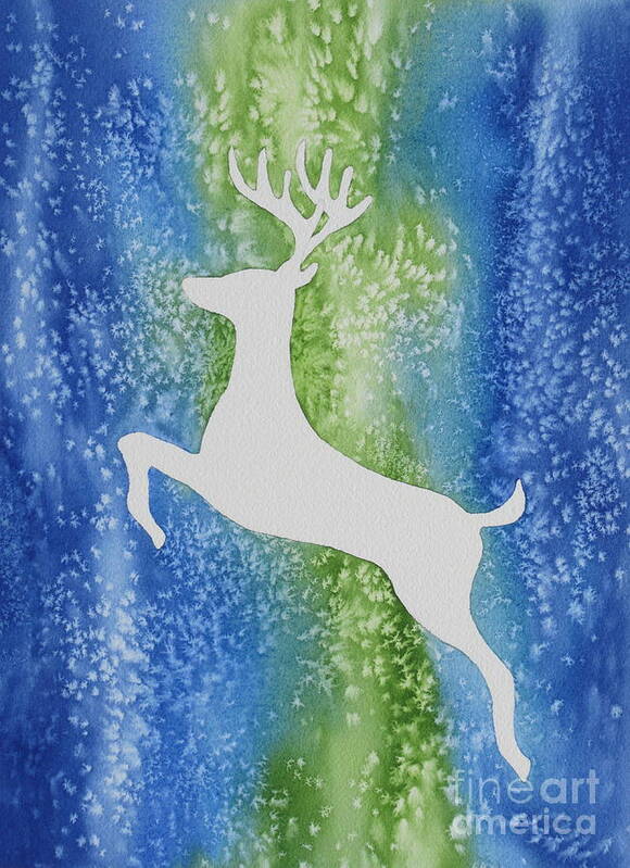 Reindeer Poster featuring the painting Northern Lights Reindeer by Deborah Ronglien