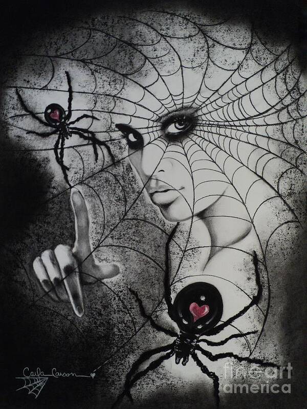 Spider Poster featuring the drawing Oh What Tangled Webs We Weave by Carla Carson