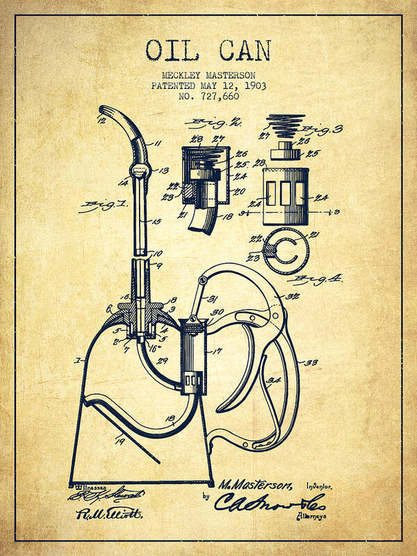 Oil Poster featuring the digital art Oil Can Patent From 1903 - Vintage by Aged Pixel