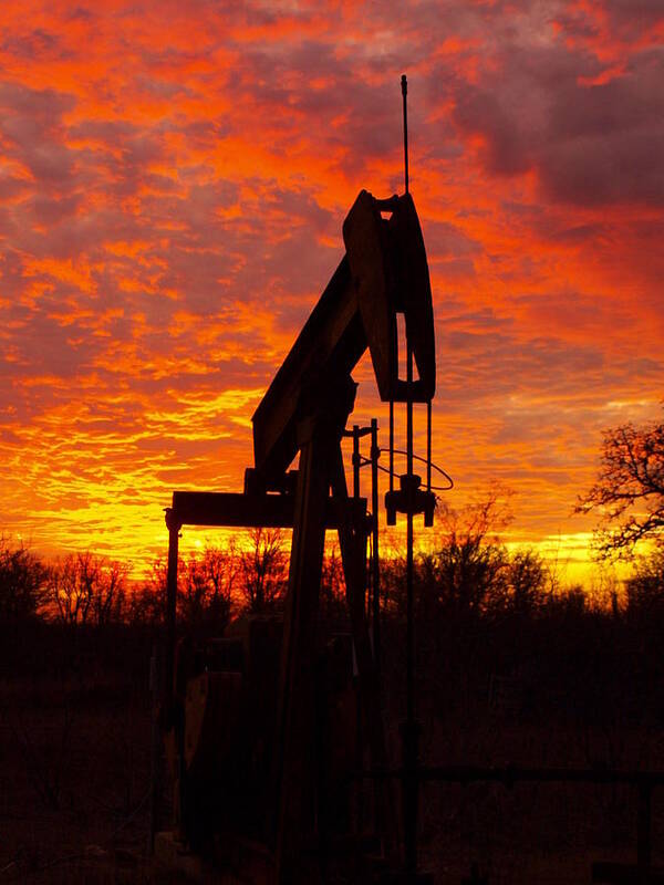 Oil Pump Poster featuring the photograph Oil Pump Beneath A Blazing Sky by James Granberry