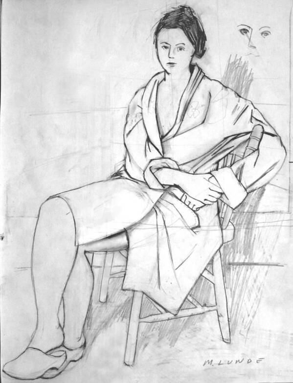 Seated Woman In Robe Poster featuring the drawing On a wooden Chair by Mark Lunde