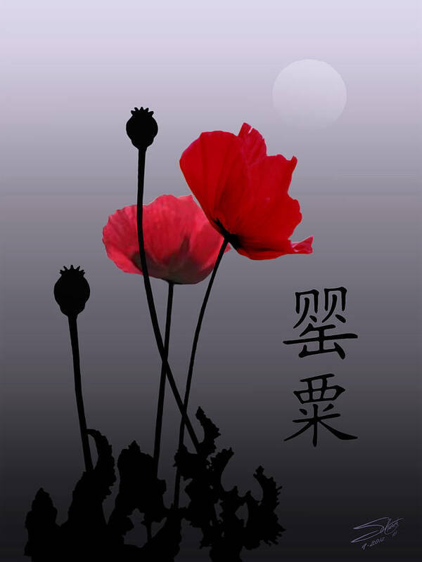 Flowers Poster featuring the painting Opium Poppies in Moonlight by M Spadecaller