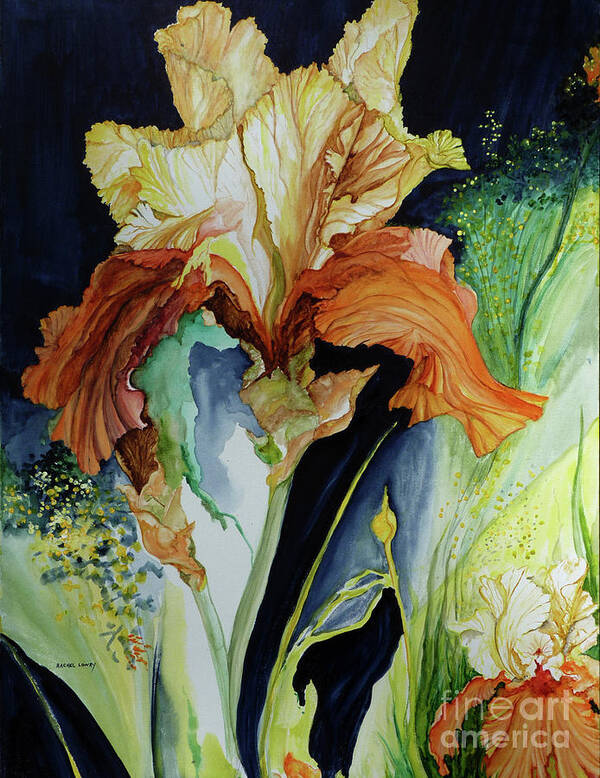 Orange Poster featuring the painting Orange and Yellow Iris by Rachel Lowry