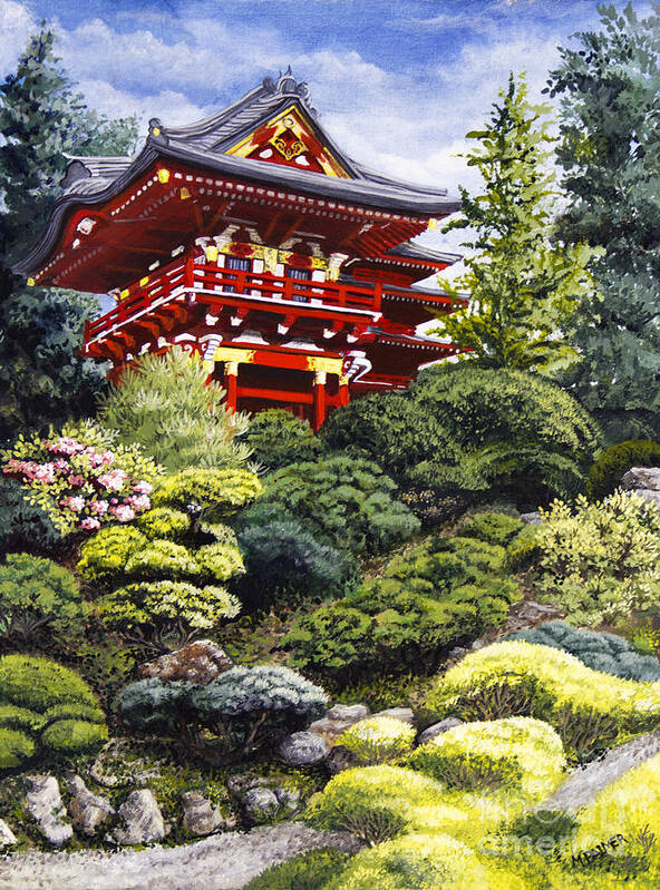 Japanese Tea Garden Poster featuring the painting Oriental Treasure by Mary Palmer