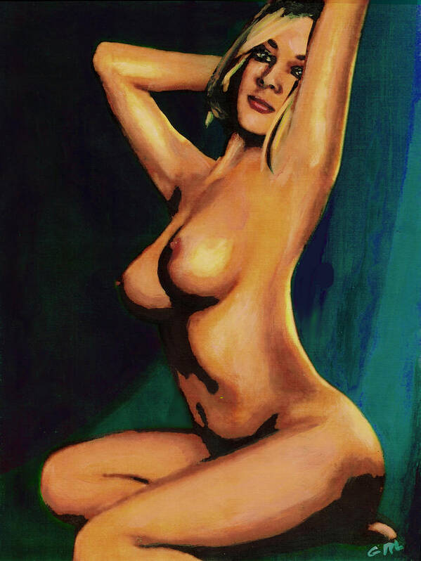  Poster featuring the painting Original Fine Art Female Nude Painting Seated 7c Mods1c by G Linsenmayer