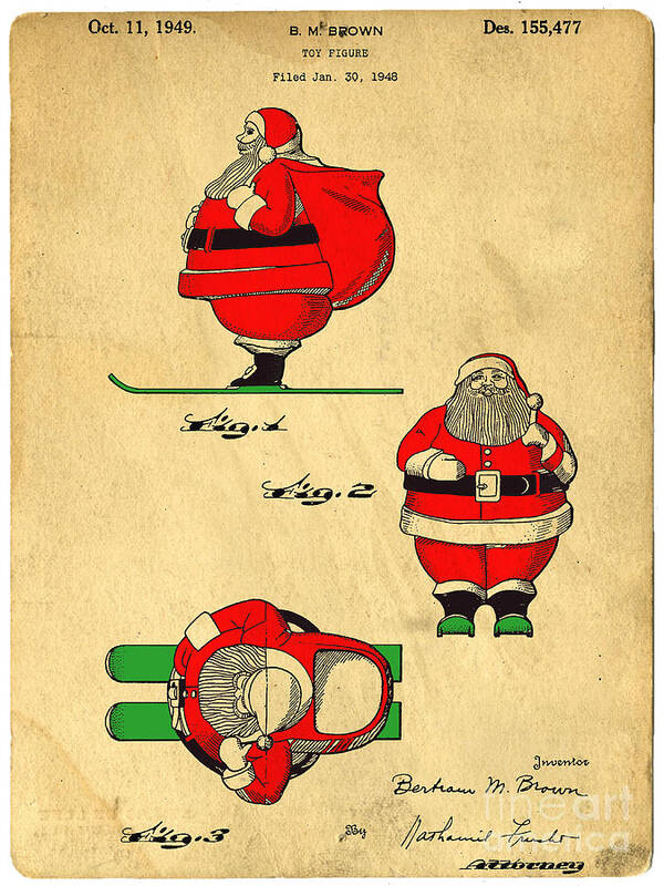 Santa Poster featuring the digital art Original Patent for Santa On Skis Figure by Edward Fielding