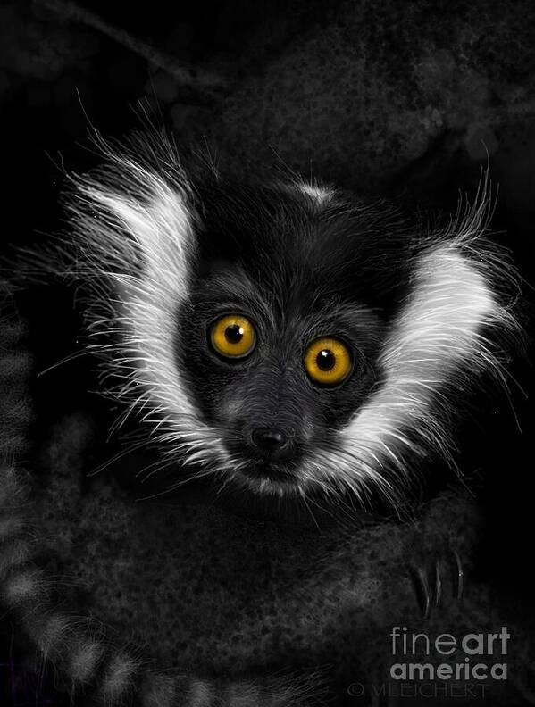 Lemur Poster featuring the digital art Out Of The Dark by Mary Eichert
