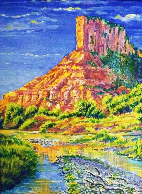  Acrylic Painting 18 By 28 In Barnwood Frame Of Iconic Sandstone Palisade Above The Dolores River In The Fall. Poster featuring the painting Palisiade at Gateway Colorado by Annie Gibbons