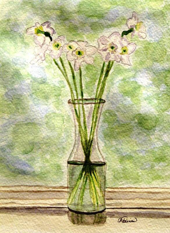 Paper White Narcissus Poster featuring the painting Paper Whites in Sunlight by Angela Davies