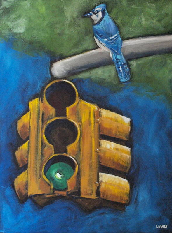 Blue Bird Poster featuring the painting Pause by Ellen Lewis