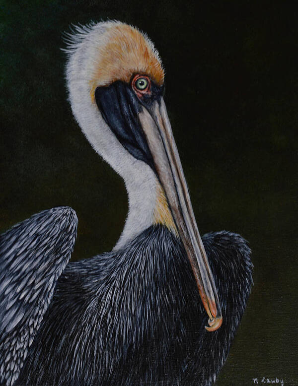 Pelican Poster featuring the painting Pelican Posing by Nancy Lauby