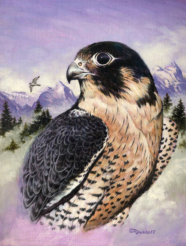 Raptor Poster featuring the painting Peregrine Falcon by Richard De Wolfe