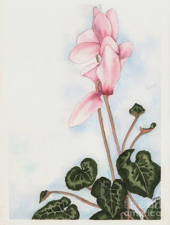 Cyclamen Poster featuring the painting Pink Cyclamen by Hilda Wagner