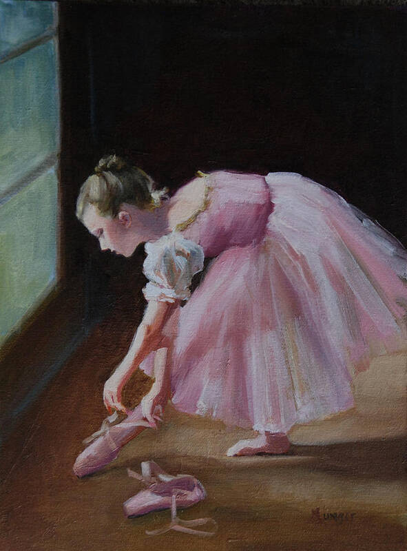 Ballerina Poster featuring the painting Pink Ribbons by Roseann Munger